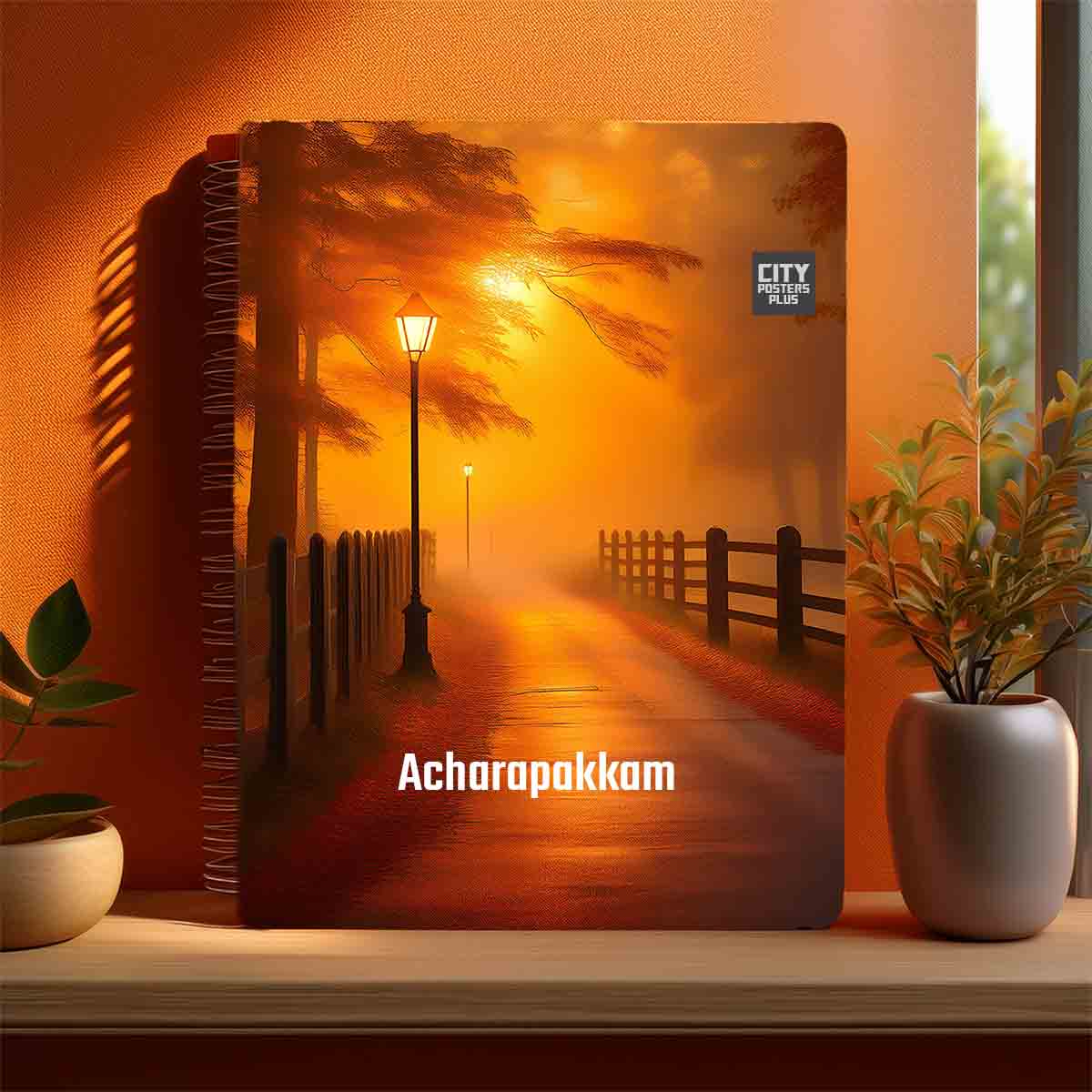 Acharapakkam Home Orange Morning Spiral Notebook – Orange Fog Street Lamp Cover