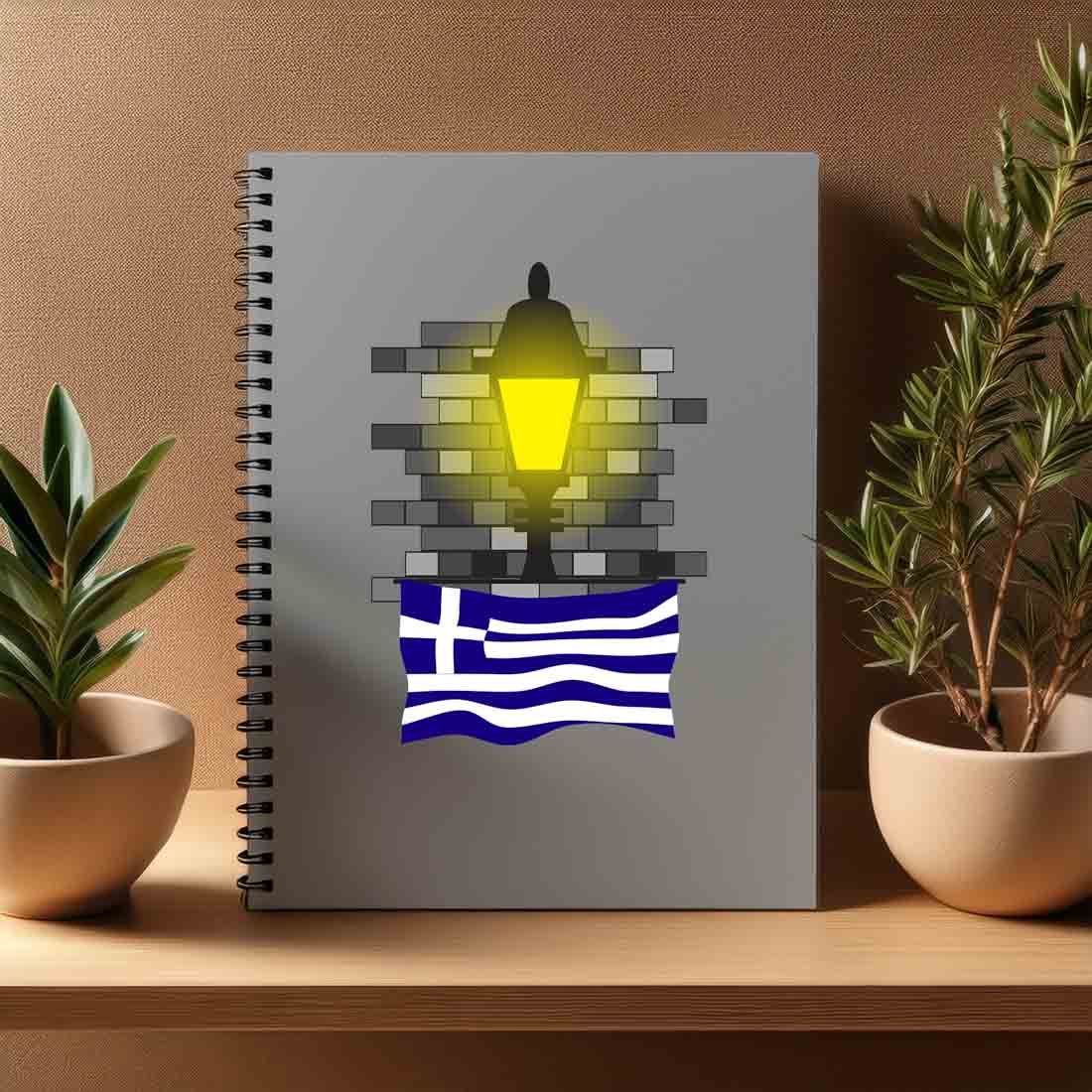 Greece  Street Lamp Bricks Notebook