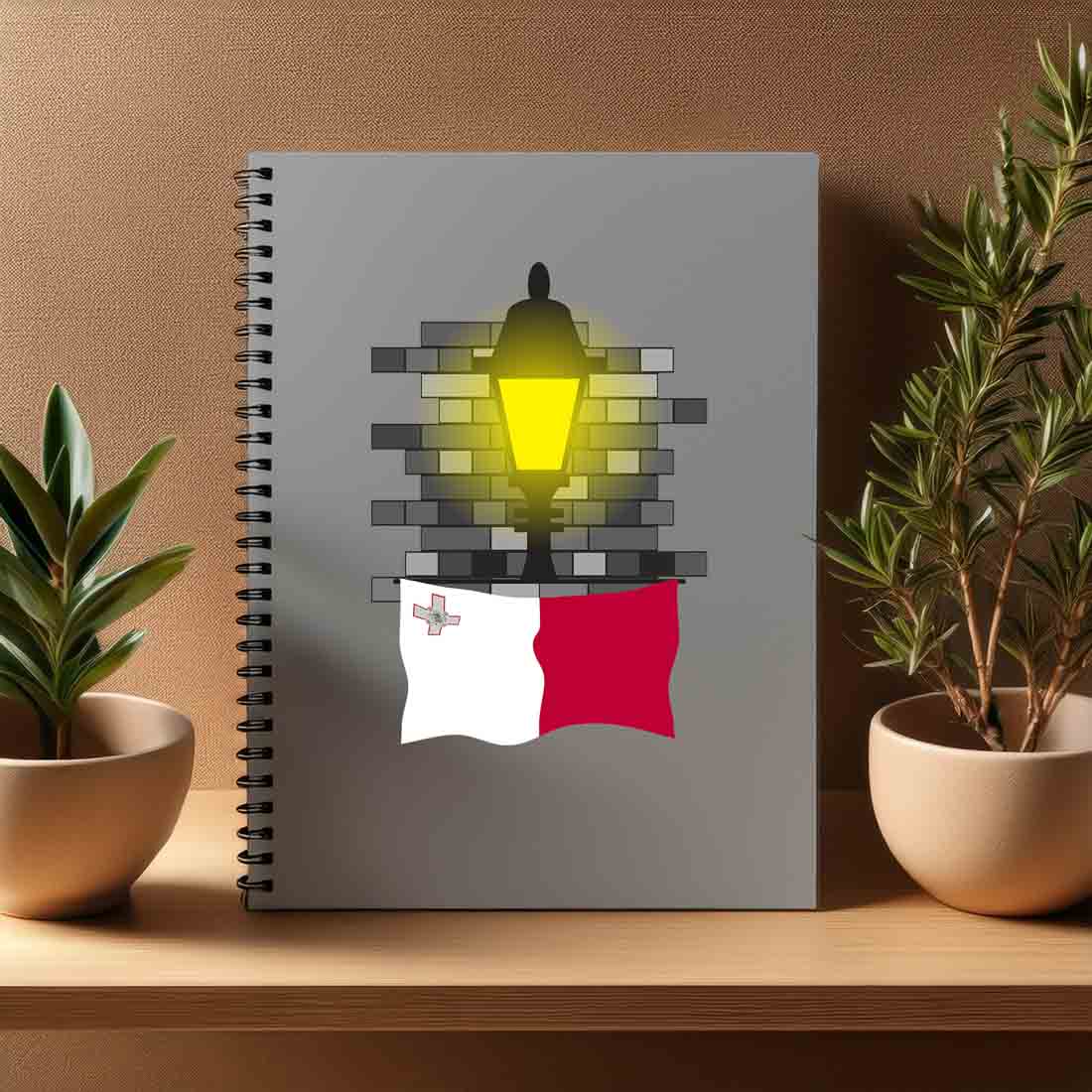 Malta  Street Lamp Bricks Notebook